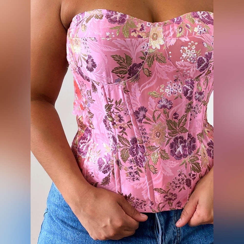 Floral Pink and Gold Corset Top